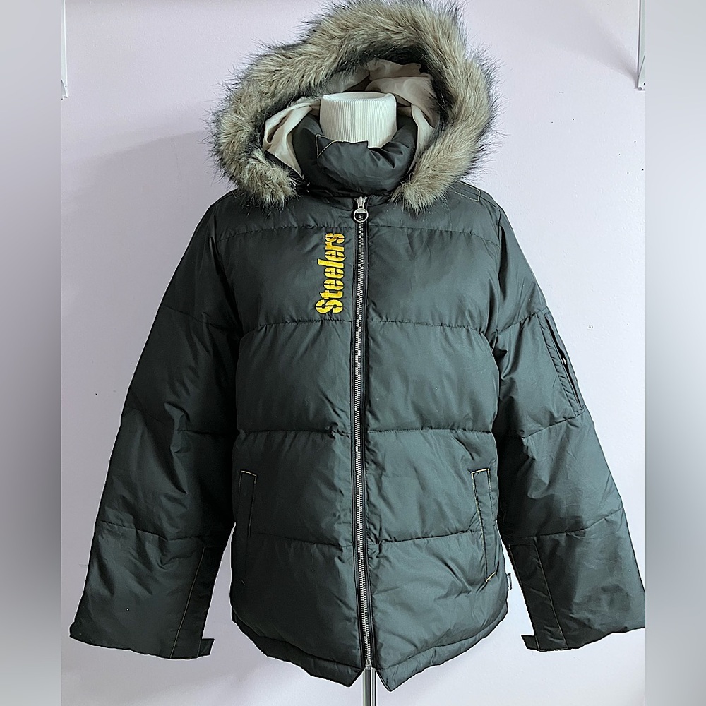 Pittsburgh Steelers Women’s Puffer Coat/Jacket, XL, Black/Yellow, NFL, Reebok